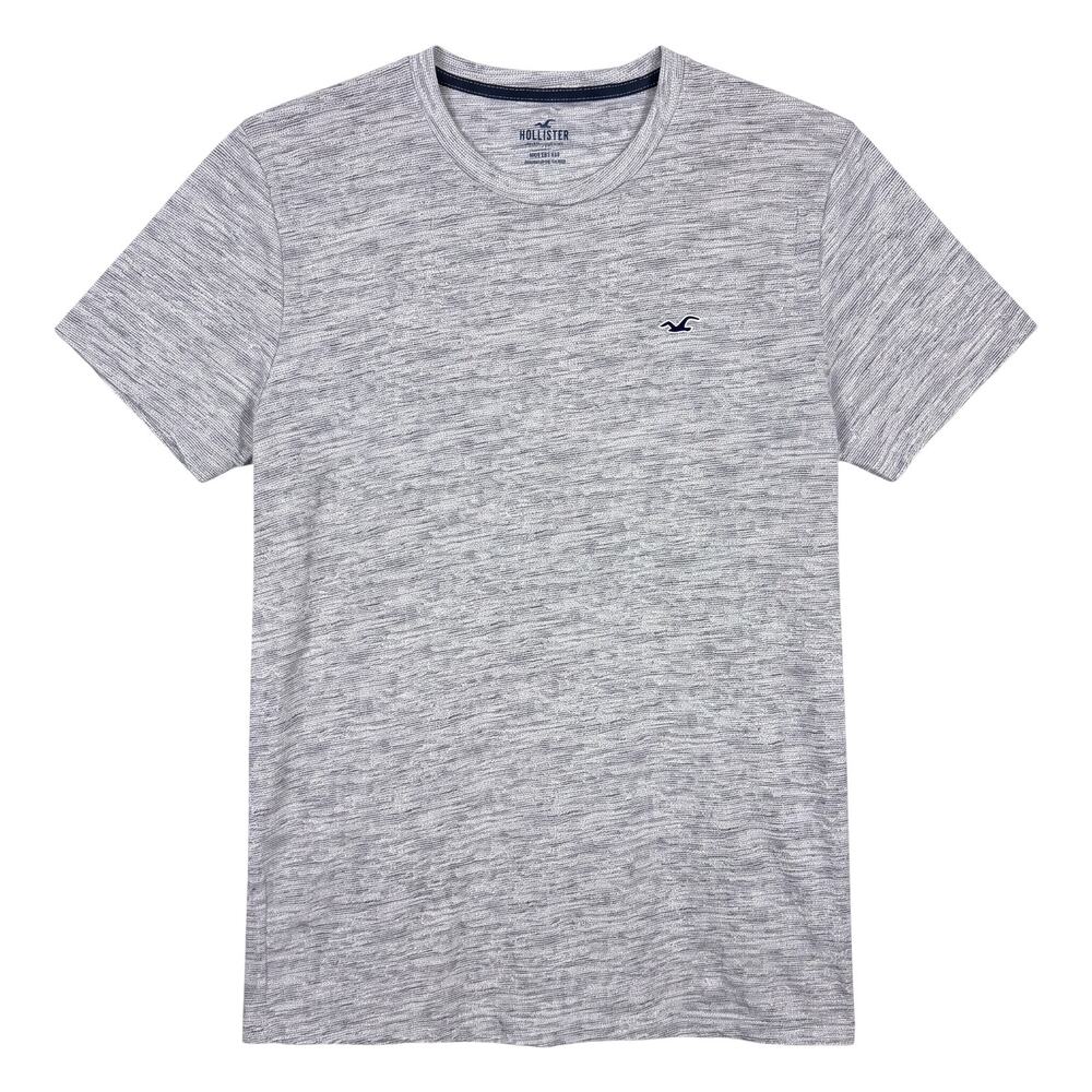 Hollister T Shirt Heather Gray White Blue Men’s Medium Embroidered Short Sleeve